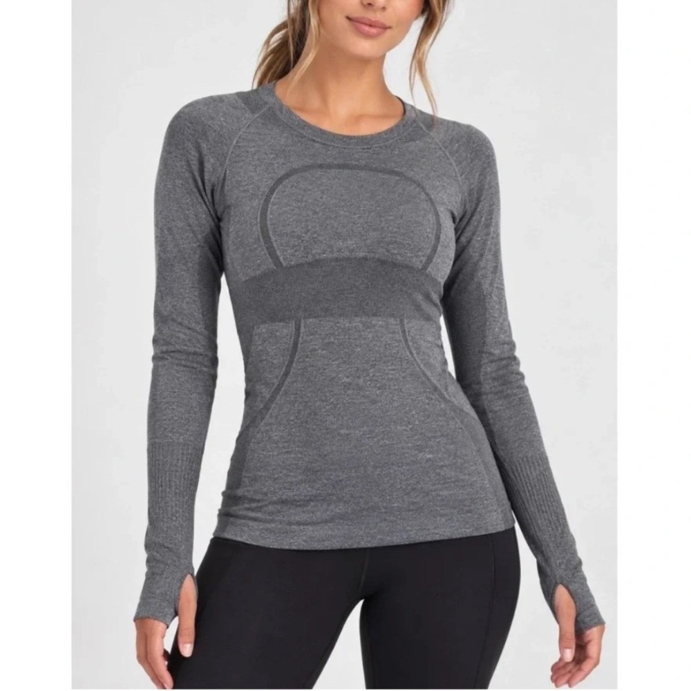 Lululemon Swiftly Tech Long Sleeve Crew Heathered Slate Gray Ice Shirt Size 4